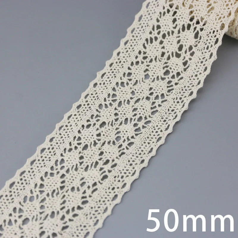 (5Meter/roll) White Beige Cotton Embroidered Lace Net Ribbons Fabric Trim DIY Sewing Handmade Craft Materials Leedoar