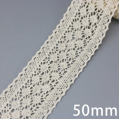 (5Meter/roll) White Beige Cotton Embroidered Lace Net Ribbons Fabric Trim DIY Sewing Handmade Craft Materials Leedoar