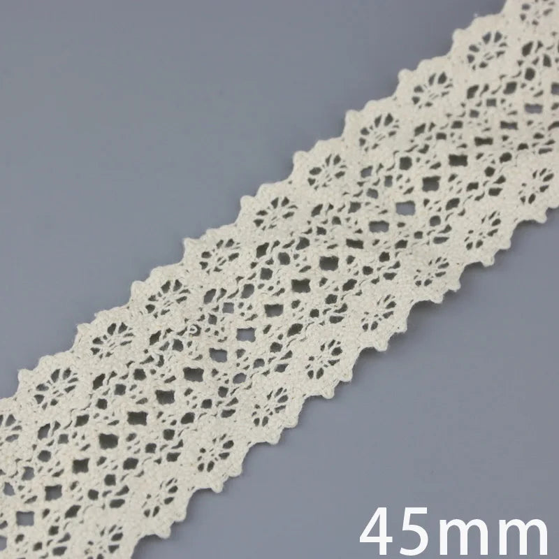 (5Meter/roll) White Beige Cotton Embroidered Lace Net Ribbons Fabric Trim DIY Sewing Handmade Craft Materials Leedoar