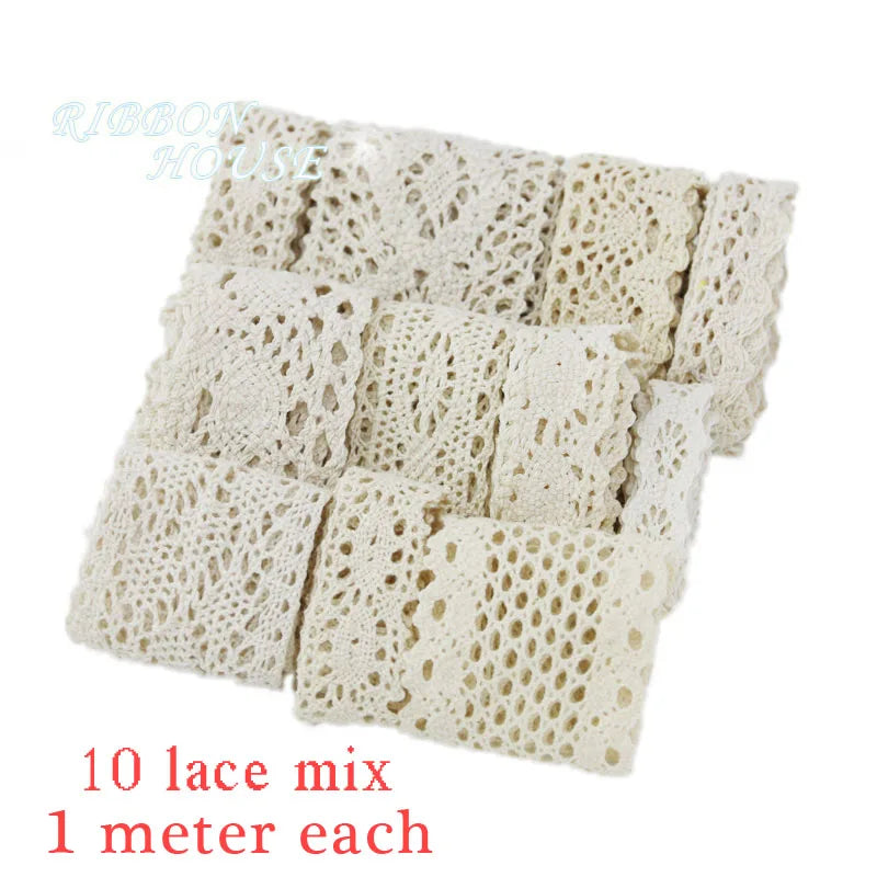 (5Meter/roll) White Beige Cotton Embroidered Lace Net Ribbons Fabric Trim DIY Sewing Handmade Craft Materials Leedoar