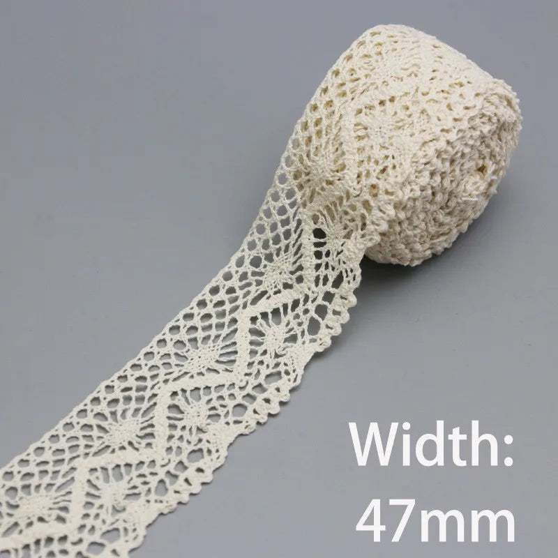 (5Meter/roll) White Beige Cotton Embroidered Lace Net Ribbons Fabric Trim DIY Sewing Handmade Craft Materials Leedoar