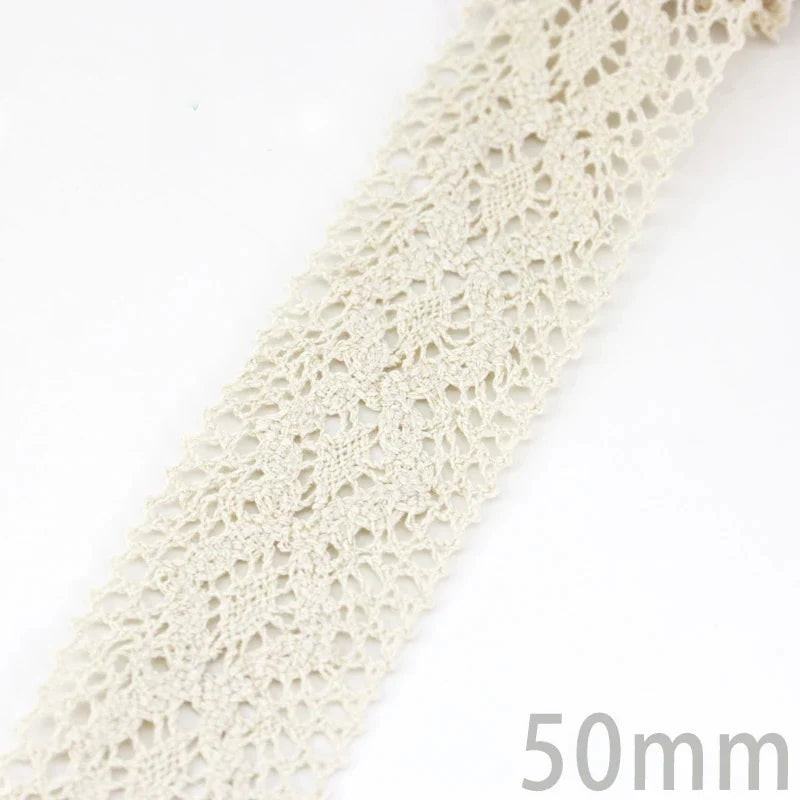 (5Meter/roll) White Beige Cotton Embroidered Lace Net Ribbons Fabric Trim DIY Sewing Handmade Craft Materials Leedoar