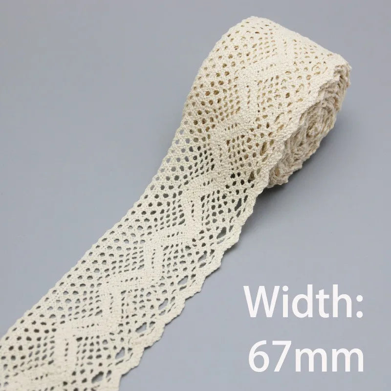 (5Meter/roll) White Beige Cotton Embroidered Lace Net Ribbons Fabric Trim DIY Sewing Handmade Craft Materials Leedoar