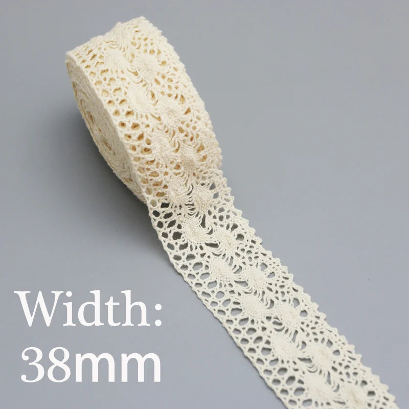 (5Meter/roll) White Beige Cotton Embroidered Lace Net Ribbons Fabric Trim DIY Sewing Handmade Craft Materials Leedoar