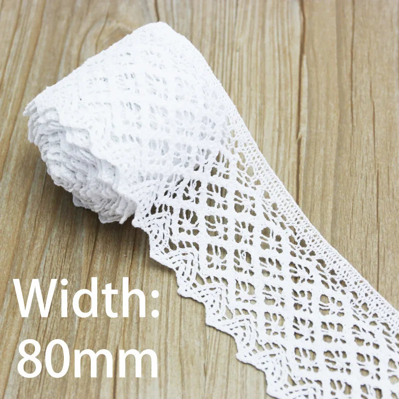 (5Meter/roll) White Beige Cotton Embroidered Lace Net Ribbons Fabric Trim DIY Sewing Handmade Craft Materials Leedoar