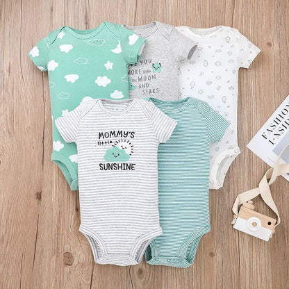 5PCS/Lot Baby Bodysuits 100% Cotton Newborn Baby Boys Clothes Short Sleeve Infant Ropa 0-24M Summer Baby Clothing Jumpsuits Leedoar