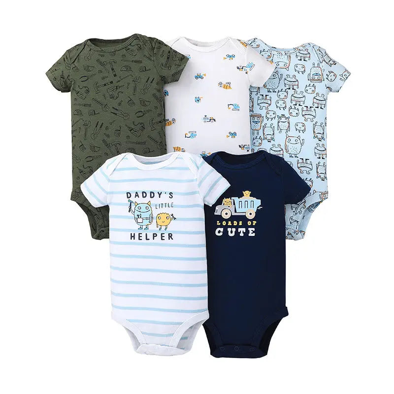 5PCS/Lot Baby Bodysuits 100% Cotton Newborn Baby Boys Clothes Short Sleeve Infant Ropa 0-24M Summer Baby Clothing Jumpsuits Leedoar