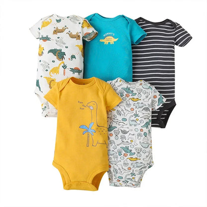 5PCS/Lot Baby Bodysuits 100% Cotton Newborn Baby Boys Clothes Short Sleeve Infant Ropa 0-24M Summer Baby Clothing Jumpsuits Leedoar