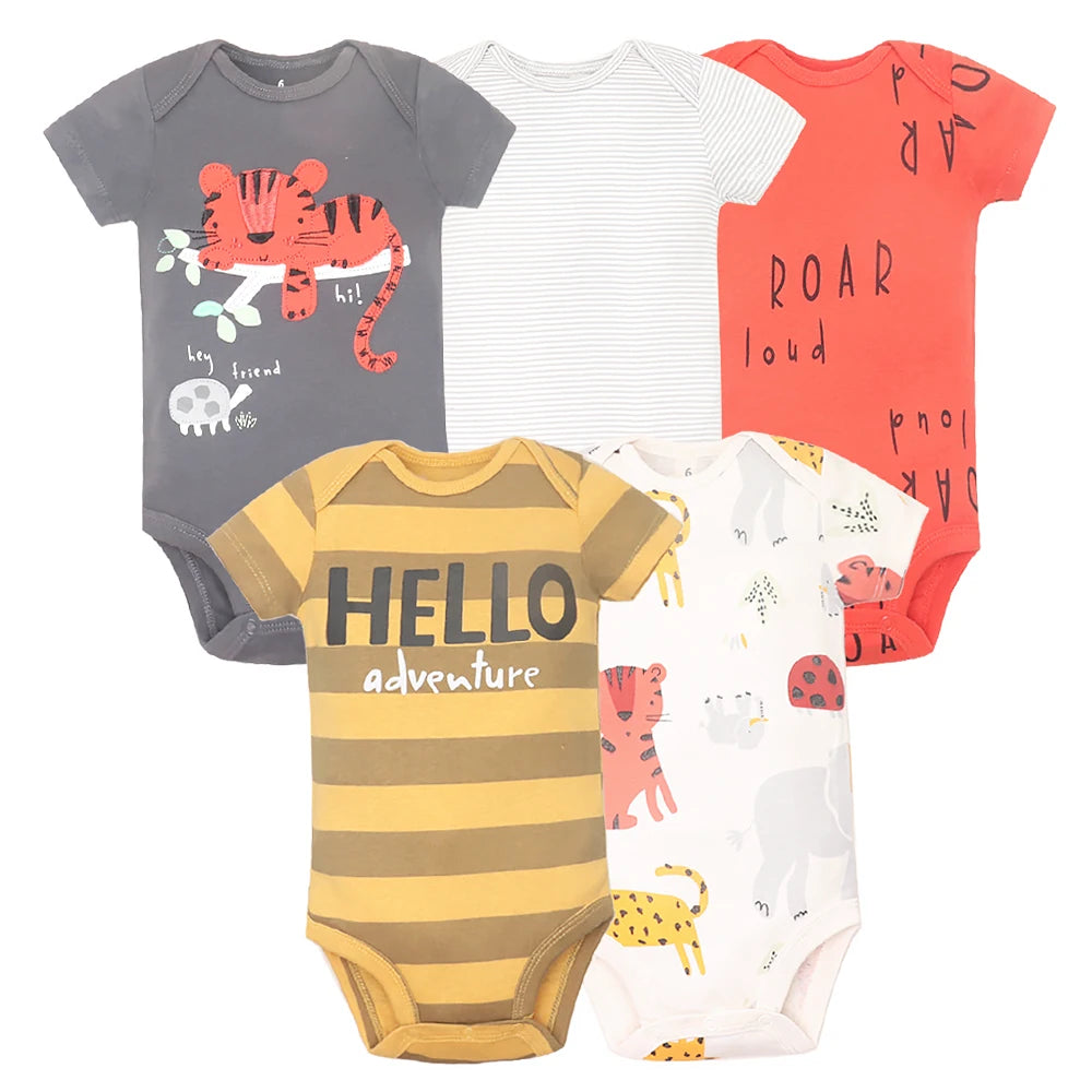 5PCS/Lot Baby Bodysuits 100% Cotton Newborn Baby Boys Clothes Short Sleeve Infant Ropa 0-24M Summer Baby Clothing Jumpsuits Leedoar