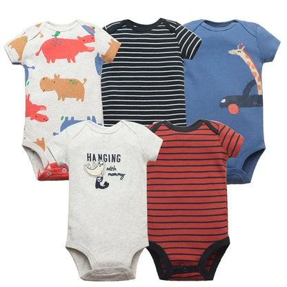 5PCS/Lot Baby Bodysuits 100% Cotton Newborn Baby Boys Clothes Short Sleeve Infant Ropa 0-24M Summer Baby Clothing Jumpsuits Leedoar