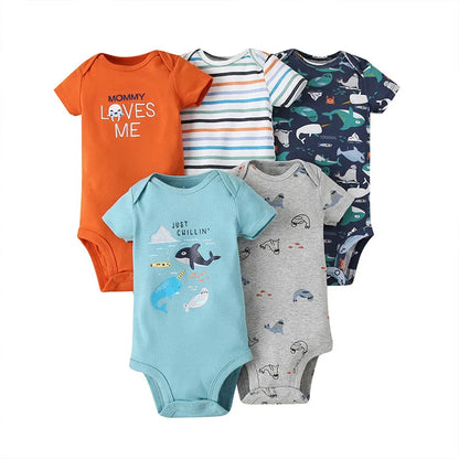 5PCS/Lot Baby Bodysuits 100% Cotton Newborn Baby Boys Clothes Short Sleeve Infant Ropa 0-24M Summer Baby Clothing Jumpsuits Leedoar