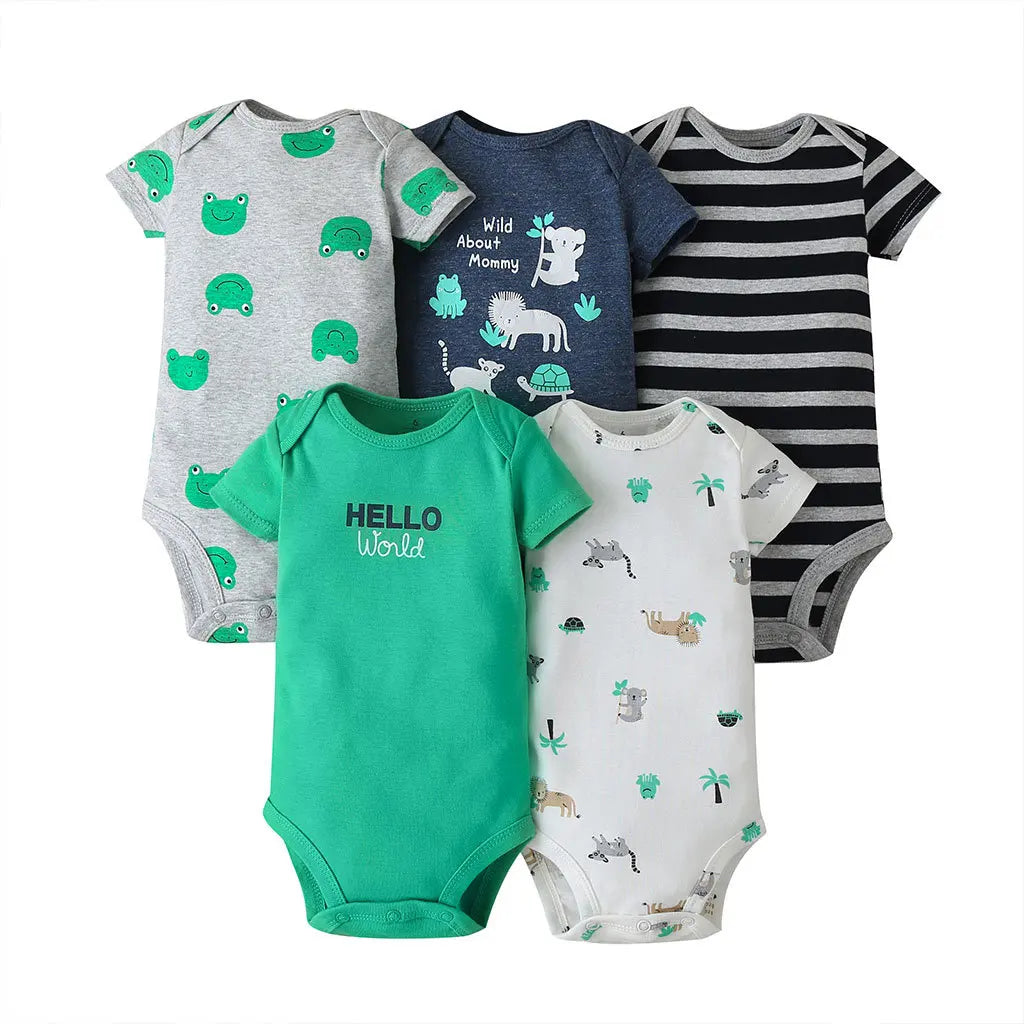 5PCS/Lot Baby Bodysuits 100% Cotton Newborn Baby Boys Clothes Short Sleeve Infant Ropa 0-24M Summer Baby Clothing Jumpsuits Leedoar