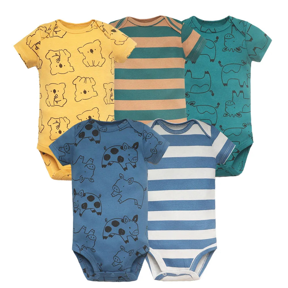 5PCS/Lot Newborn 100% Cotton Baby Boy Girl Clothes Short Sleeve Soft Baby Bodysuits Infant Bebe Clothing Baby Shower Gifts Leedoar