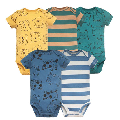 5PCS/Lot Newborn 100% Cotton Baby Boy Girl Clothes Short Sleeve Soft Baby Bodysuits Infant Bebe Clothing Baby Shower Gifts Leedoar