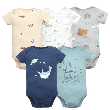 5PCS/Lot Newborn 100% Cotton Baby Boy Girl Clothes Short Sleeve Soft Baby Bodysuits Infant Bebe Clothing Baby Shower Gifts Leedoar