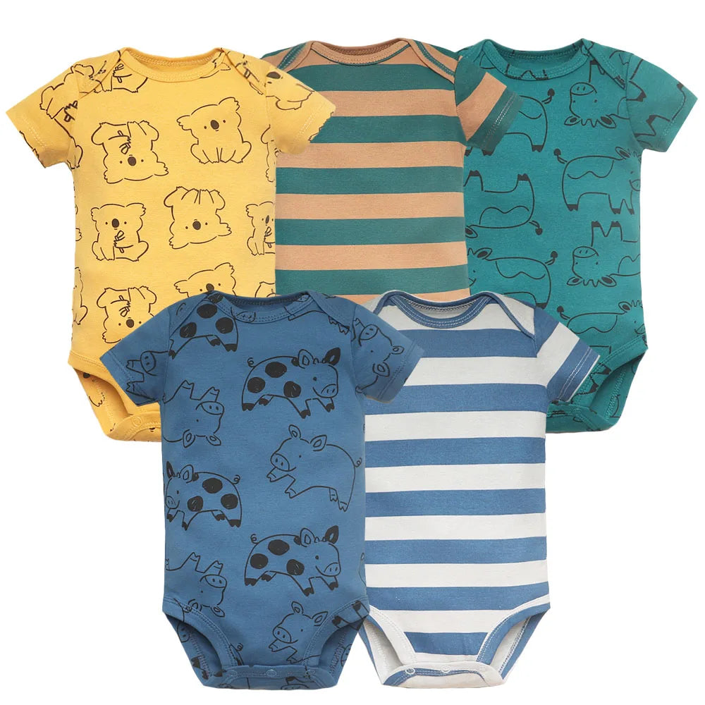 5PCS/Lot Newborn 100% Cotton Baby Boy Girl Clothes Short Sleeve Soft Baby Bodysuits Infant Bebe Clothing Baby Shower Gifts Leedoar