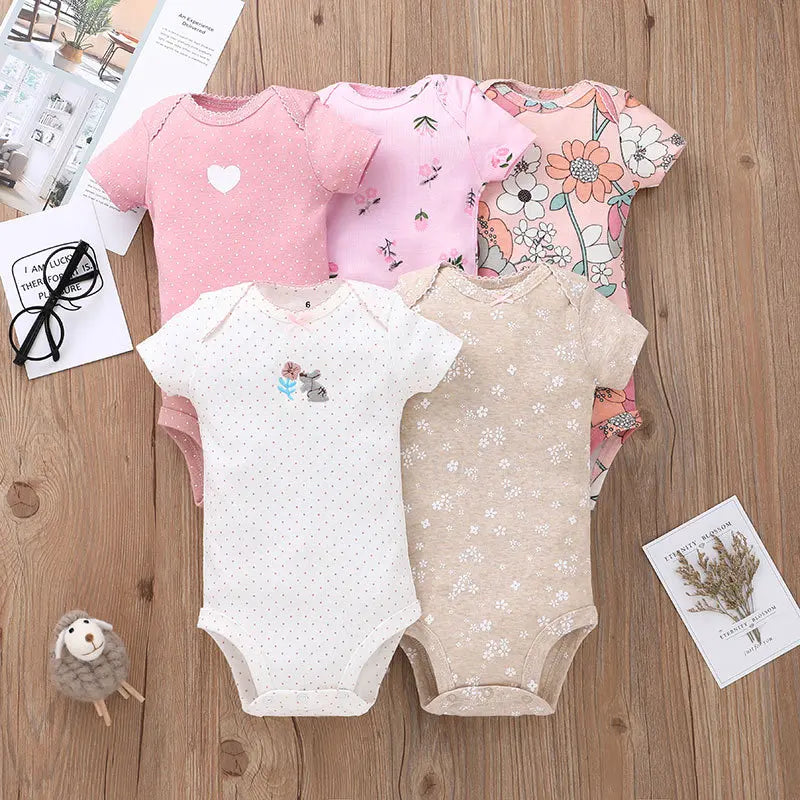 5PCS/Lot Newborn 100% Cotton Baby Boy Girl Clothes Short Sleeve Soft Baby Bodysuits Infant Bebe Clothing Baby Shower Gifts Leedoar