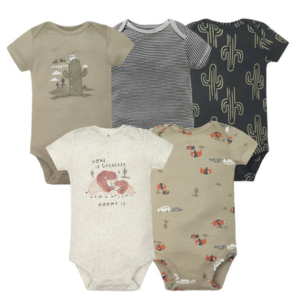 5PCS/Lot Newborn 100% Cotton Baby Boy Girl Clothes Short Sleeve Soft Baby Bodysuits Infant Bebe Clothing Baby Shower Gifts Leedoar