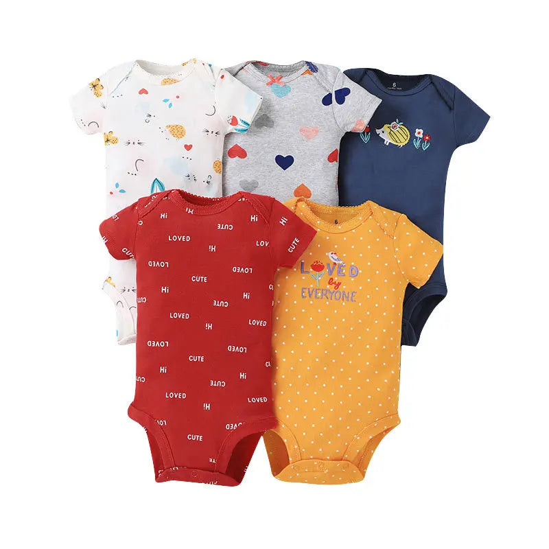 5PCS/Lot Newborn 100% Cotton Baby Boy Girl Clothes Short Sleeve Soft Baby Bodysuits Infant Bebe Clothing Baby Shower Gifts Leedoar