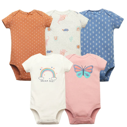 5PCS/Lot Newborn 100% Cotton Baby Boy Girl Clothes Short Sleeve Soft Baby Bodysuits Infant Bebe Clothing Baby Shower Gifts Leedoar