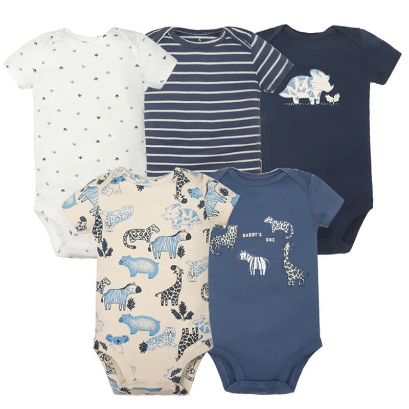 5PCS/Lot Newborn 100% Cotton Baby Boy Girl Clothes Short Sleeve Soft Baby Bodysuits Infant Bebe Clothing Baby Shower Gifts Leedoar