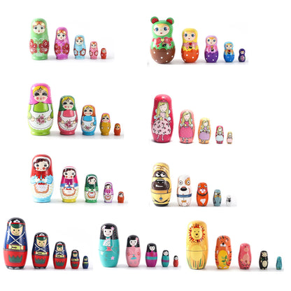 5PCS Matryoshka Bonecas Aninhadas Bonecas de Madeira Fofas Montessori Russas Bonecas Aninhadas DIY Pintura Treinamento de Habilidades Presente de Natal para Crianças