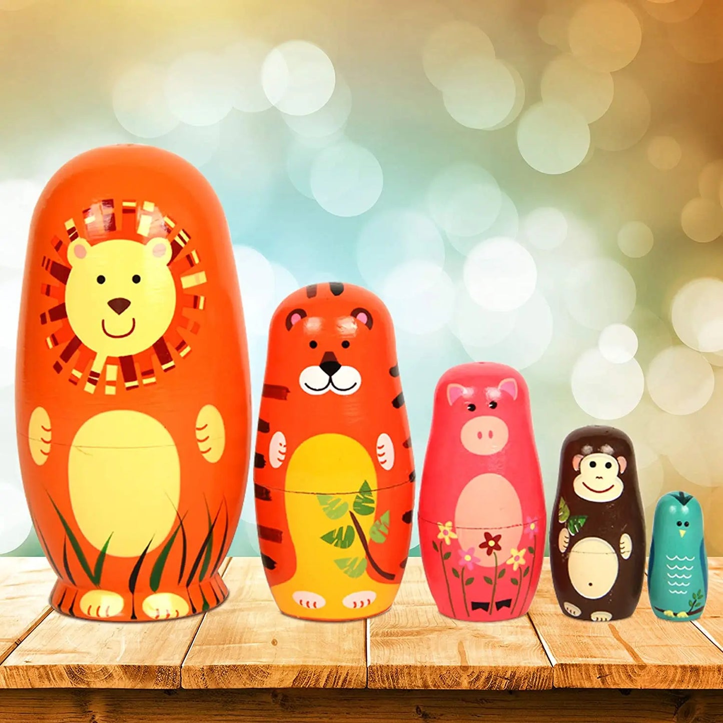 5PCS Matryoshka Bonecas Aninhadas Bonecas de Madeira Fofas Montessori Russas Bonecas Aninhadas DIY Pintura Treinamento de Habilidades Presente de Natal para Crianças