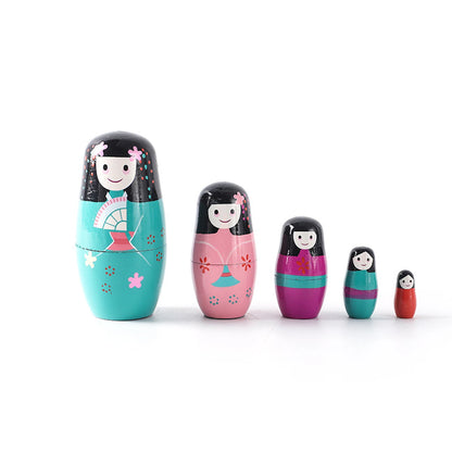 5PCS Matryoshka Bonecas Aninhadas Bonecas de Madeira Fofas Montessori Russas Bonecas Aninhadas DIY Pintura Treinamento de Habilidades Presente de Natal para Crianças