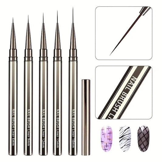 5PCS Nail Art Liner Brushes Pincel pintado à mão Acrílico UV Gel Cores Tintas Construtor Desenho Caneta DIY Manicure Design Acessórios 