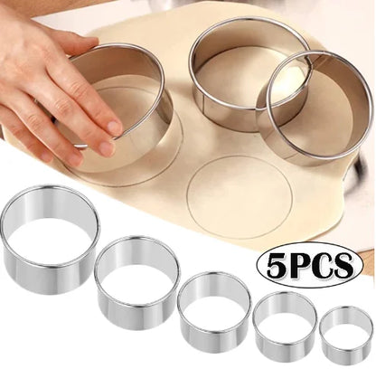 5PCS Round Stainless Steel Biscuit Mold Dumpling Skin Cutting Mold DIY Biscuit Pastry Cake Baking Tools Kitchen Baking Gadget Leedoar