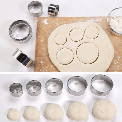 5PCS Round Stainless Steel Biscuit Mold Dumpling Skin Cutting Mold DIY Biscuit Pastry Cake Baking Tools Kitchen Baking Gadget Leedoar