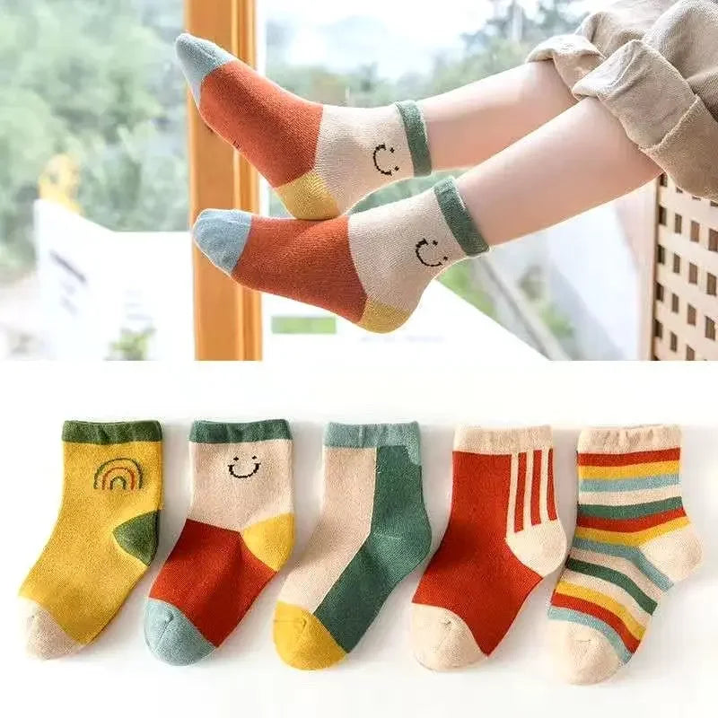 5Pairs Cute Stripe Carttoon Knit Warm Kids Socks For Girls Boys Children Socks Baby Flower Floral Short Socks Leedoar