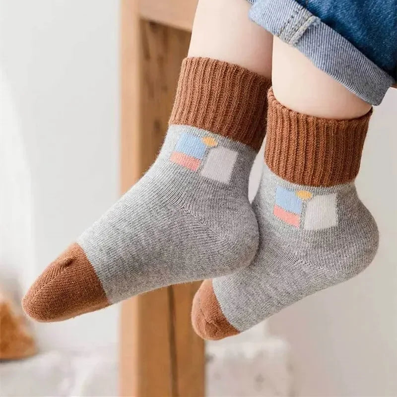 5Pairs Cute Stripe Carttoon Knit Warm Kids Socks For Girls Boys Children Socks Baby Flower Floral Short Socks Leedoar