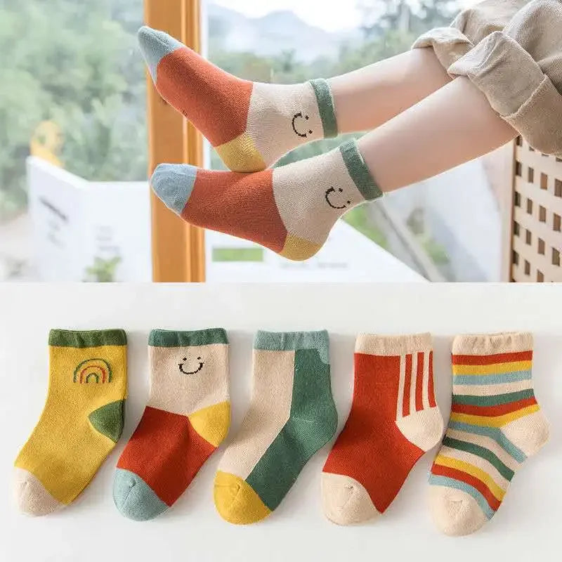 5Pairs Cute Stripe Carttoon Knit Warm Kids Socks For Girls Boys Children Socks Baby Flower Floral Short Socks Leedoar