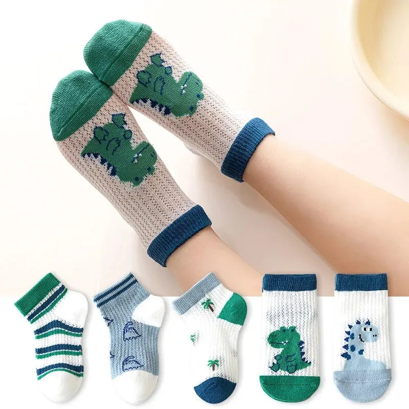 5Pairs Kids Socks Summer Cotton Boys Girls Socks Cute Breathable Cartoon For Children Baby Sock Mesh Thin Casual Socks Leedoar