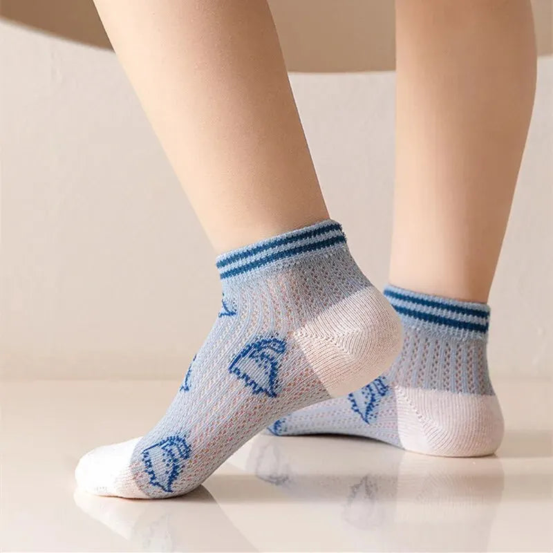 5Pairs Kids Socks Summer Cotton Boys Girls Socks Cute Breathable Cartoon For Children Baby Sock Mesh Thin Casual Socks Leedoar