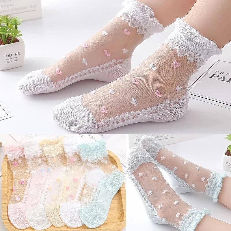 5Pairs/Lot Summer Baby Girls Socks Breathable Kids Short Ankle Socks Children Soft Cotton Lace Princess Mesh Socks For 0-8Years Leedoar