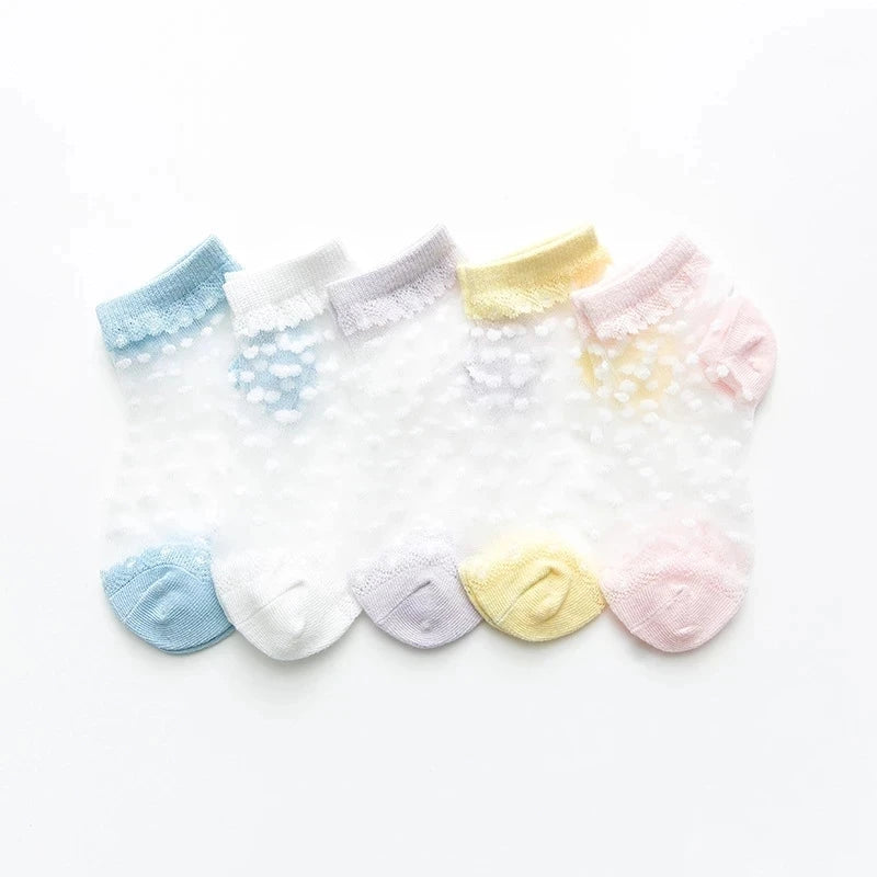 5Pairs/Lot Summer Baby Girls Socks Breathable Kids Short Ankle Socks Children Soft Cotton Lace Princess Mesh Socks For 0-8Years Leedoar