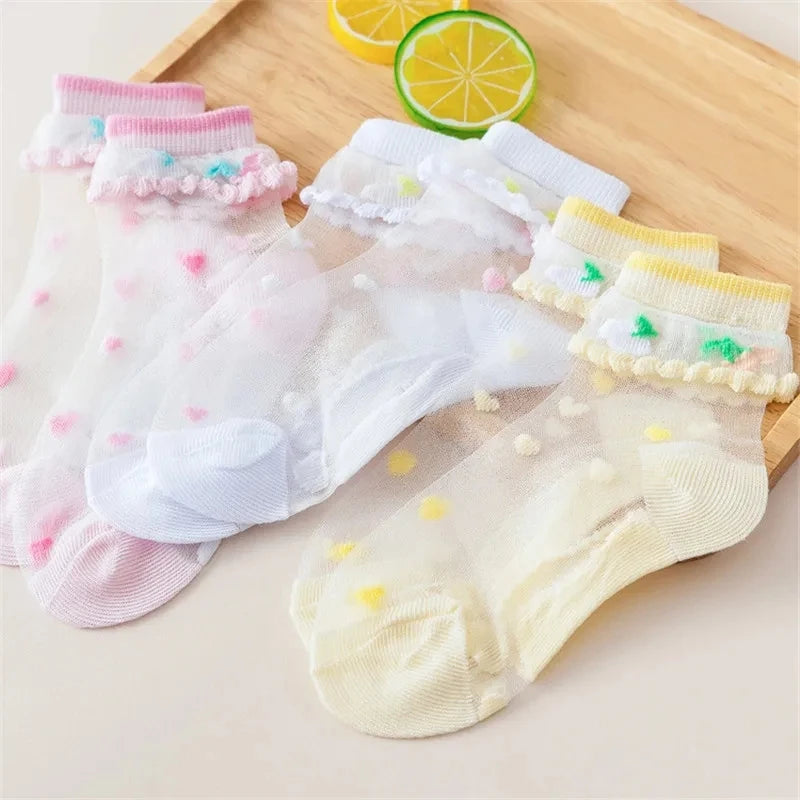 5Pairs/Lot Summer Baby Girls Socks Breathable Kids Short Ankle Socks Children Soft Cotton Lace Princess Mesh Socks For 0-8Years Leedoar