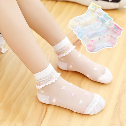 5Pairs/Lot Summer Baby Girls Socks Breathable Kids Short Ankle Socks Children Soft Cotton Lace Princess Mesh Socks For 0-8Years Leedoar