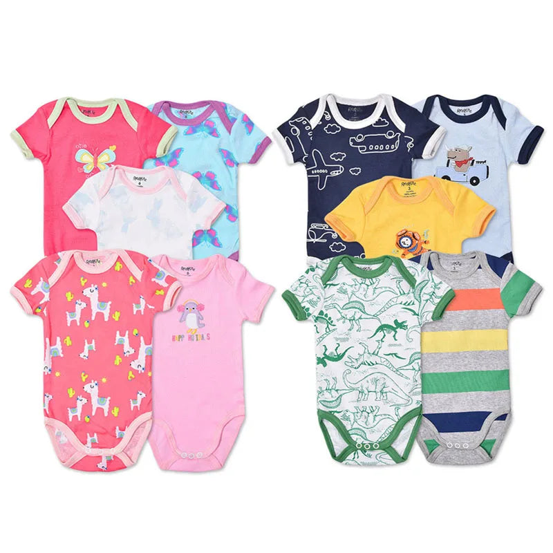 5Pcs 3M-24M Short Sleeve Cotton Winggle-in Jumpsuit Infant Baby Bodysuit Leedoar