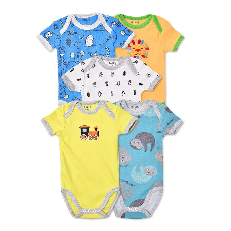 5Pcs 3M-24M Short Sleeve Cotton Winggle-in Jumpsuit Infant Baby Bodysuit Leedoar