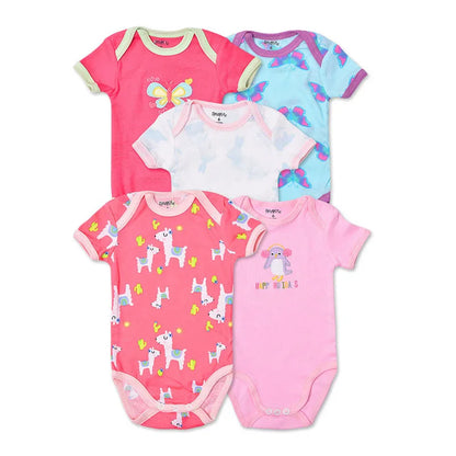 5Pcs 3M-24M Short Sleeve Cotton Winggle-in Jumpsuit Infant Baby Bodysuit Leedoar