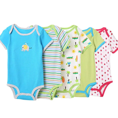 5Pcs 3M-24M Short Sleeve Cotton Winggle-in Jumpsuit Infant Baby Bodysuit Leedoar