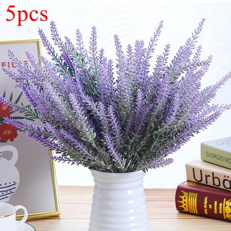 5Pcs Artificial Lavender Fake Flower Wedding Romantic Provence Decor Nordic Style Vase Storage Home Decor Bouquetl Leedoar