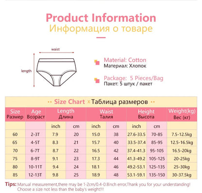 5Pcs/Lot Child Girls Underwear Melody Cartoon Cute Panties For Girl Cotton Toddlers Kids Triangle Panty Breathable Girls Briefs Leedoar