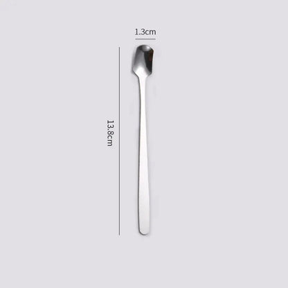 5Pcs Modern Simple Long Handle Coffee Spoon Dessert Ice Cream Square Head Coffee Stirring Spoon Stainless Steel Household Leedoar