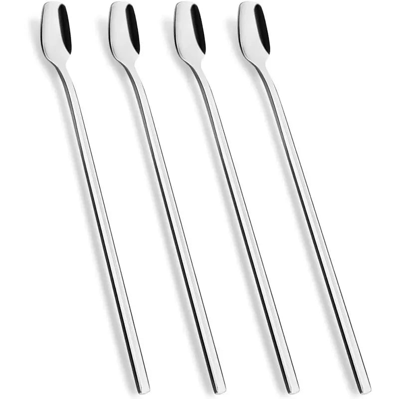 5Pcs Modern Simple Long Handle Coffee Spoon Dessert Ice Cream Square Head Coffee Stirring Spoon Stainless Steel Household Leedoar