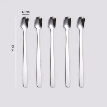 5Pcs Modern Simple Long Handle Coffee Spoon Dessert Ice Cream Square Head Coffee Stirring Spoon Stainless Steel Household Leedoar