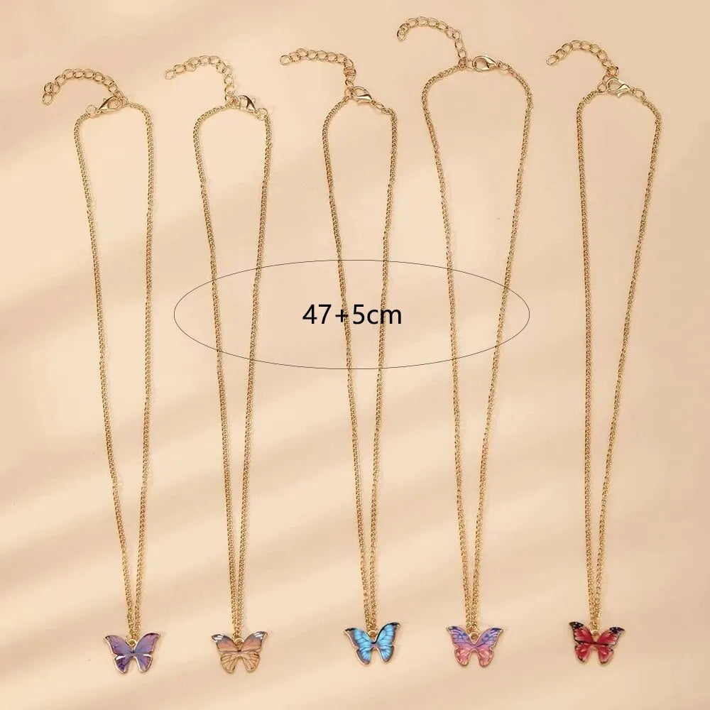 5Pcs/Set Fashion Vintage Style Women Necklace Set New Butterfly Pendant Necklace Set Gift For Women Lovely Neck Jewelry 2023 Leedoar